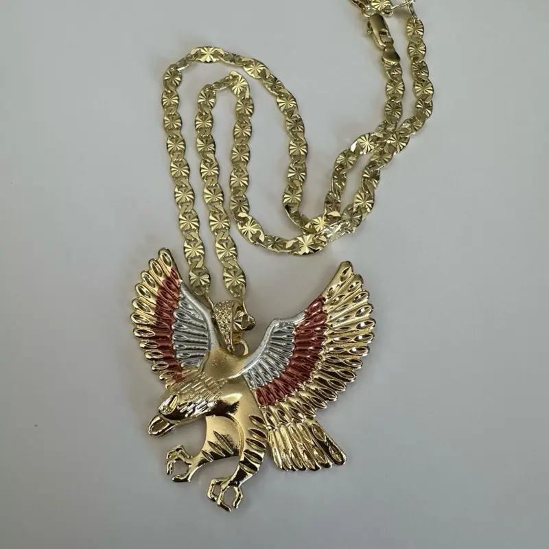 Gold Plated Eagle Necklace with Chain and Pendant 24" Unisex Elegant Statement Jewelry Accessory