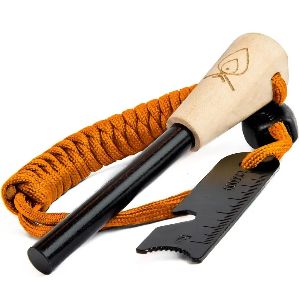 Ferro Rod Fire Starter with Sturdy Handle, 3/8in Thick Flint Steel, 5000F Sparks, 15000+ Strikes, Multi-Tool Striker, Braided Lanyard, Pocket-Fit Compact Utility Tool for Camping Survival Kits