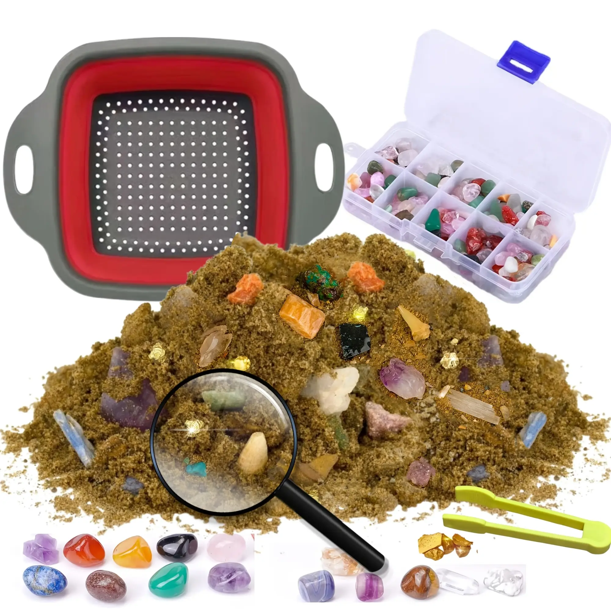 natural crystal gem mining sand gravel kit 150g, treasure hunt rock excavation toy, geology science education diy craft set, crystal specimen collection gift for children mineral enthusiasts holiday present