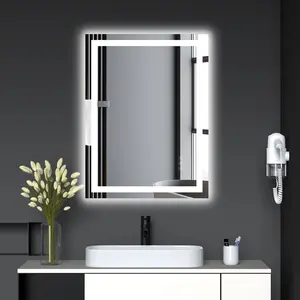 LED Bathroom Vanity Mirror Frameless Tempered Glass Front Backlit Anti-Fog 3 Color Dimmable Smart Makeup Mirror with 3X Magnifier for Bathroom Dressing Room