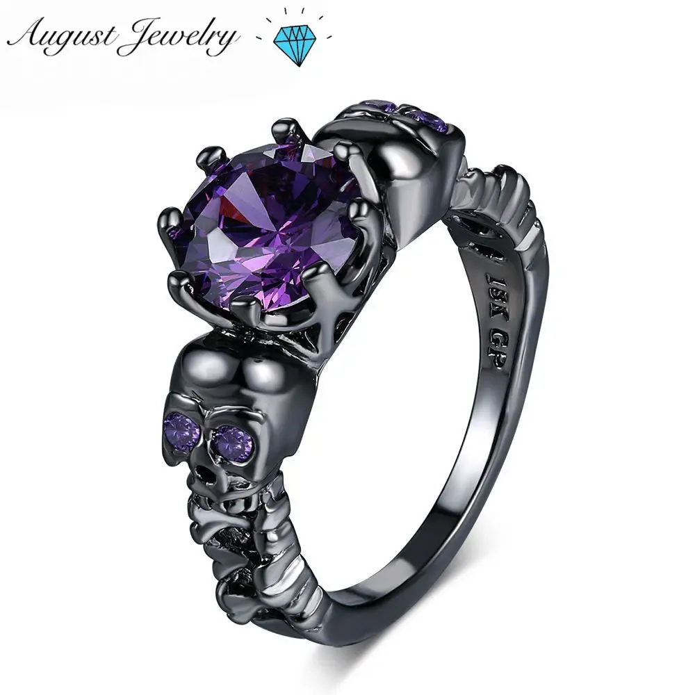 Unisex Gothic Style CZ Ring - Cubic Zirconia Skull Artificial Crystal Ring, Pink & Black Hand Jewelry, Sizes 6-10, Halloween Party Statement Costume Accessory, Costume Jewelry Accessory, Skull Rings