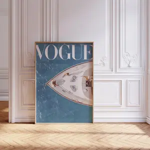 Vogue Luxury Boat Yacht Trendy Summer Fashion Print Vintage Poster No Frame Decor Artistic Wall Art Ocean Inspired Design Canvas Wrap Frame wall decor wall art posters