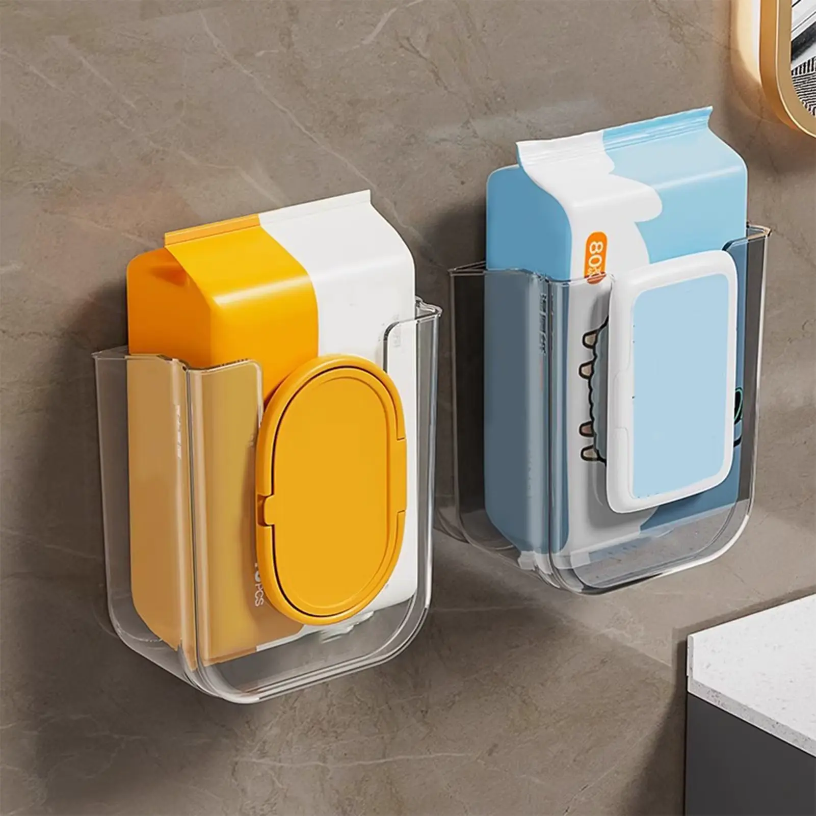 Wall Mounted Wet Wipes Dispenser Self Adhesive Wipes Holder Kitchen Bathroom Wipes Case Box Tissue Paper Towel Dispenser Transparent White for Cleaning Hand Installation Light Toilet with Ventilation Holes and Suction Cup for Easy Installation