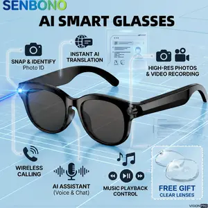 Senbono HD Multifunctional Smart Glasses Camera, 2mp Video Recording, Wireless Calling, Music Playback, Voice Assistant, Portable Sports Eyewear