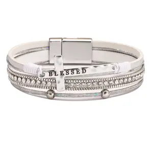 Bohemian-style cross bracelet, a luxury micro-set diamond magnetic clasp bracelet
