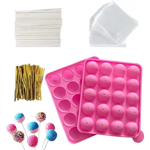20 Cavity Silicone Cake Pop Mold Kits - Cake Pop Tray with 60pcs Cake Pop Sticks, Bags, Twist Ties, Great for Cake Pop Maker, Lollipop Mold, Cake Pop and Chocolate