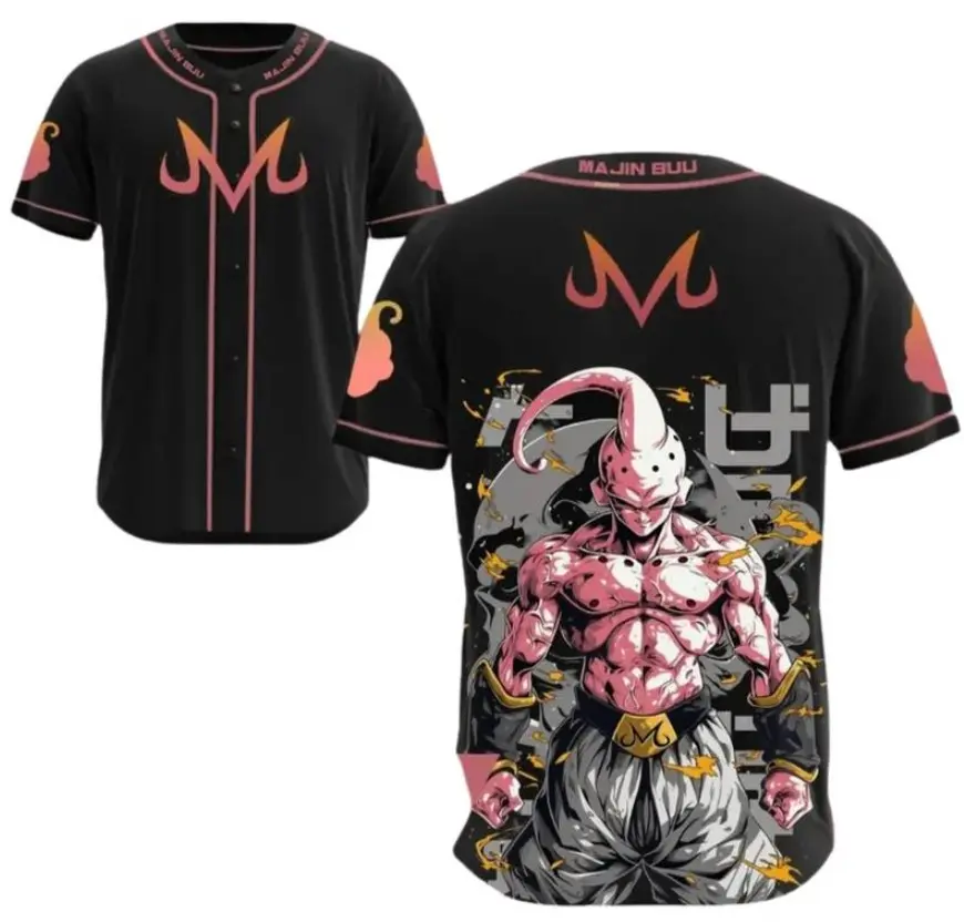 Unisex Dragon Ball Baseballs Jersey, Majin Buu Baseball Jersey, Goku Jersey, Gogeta Shirt, Anime Lover