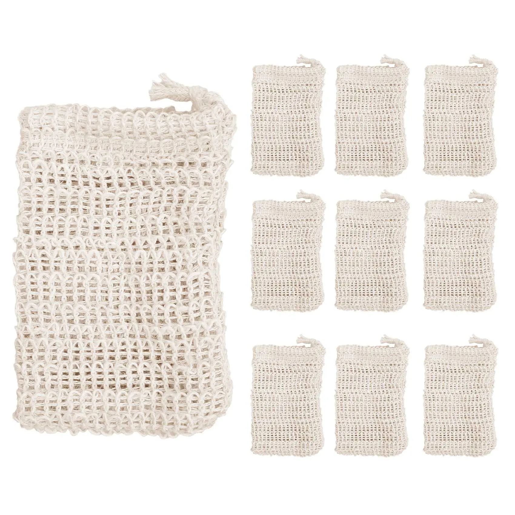10-Pack Natural Sisal Exfoliating Soap Bags, Hanging Soap Saver Pouch Holders for Car Interior Decoration, Shower, Bath, Shaving, Cleansing, Car Interior Accessories Ideal Gift Set