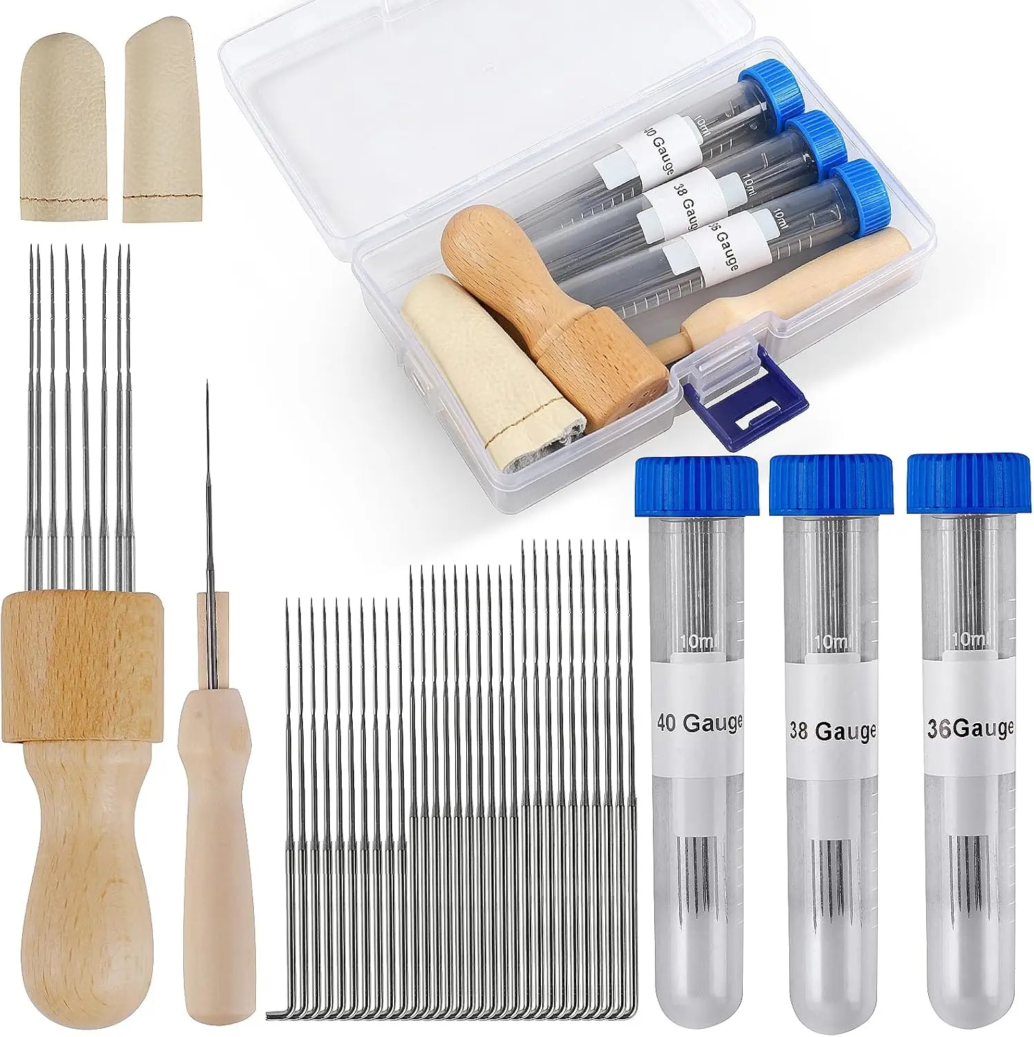 Needle Felting Kit, DIY Felt Craft Supplies with 3 Sizes (30pcs) Wool Felting Needles, Wooden Handle, Fingercots, Storage Box for Beginners & Professionals