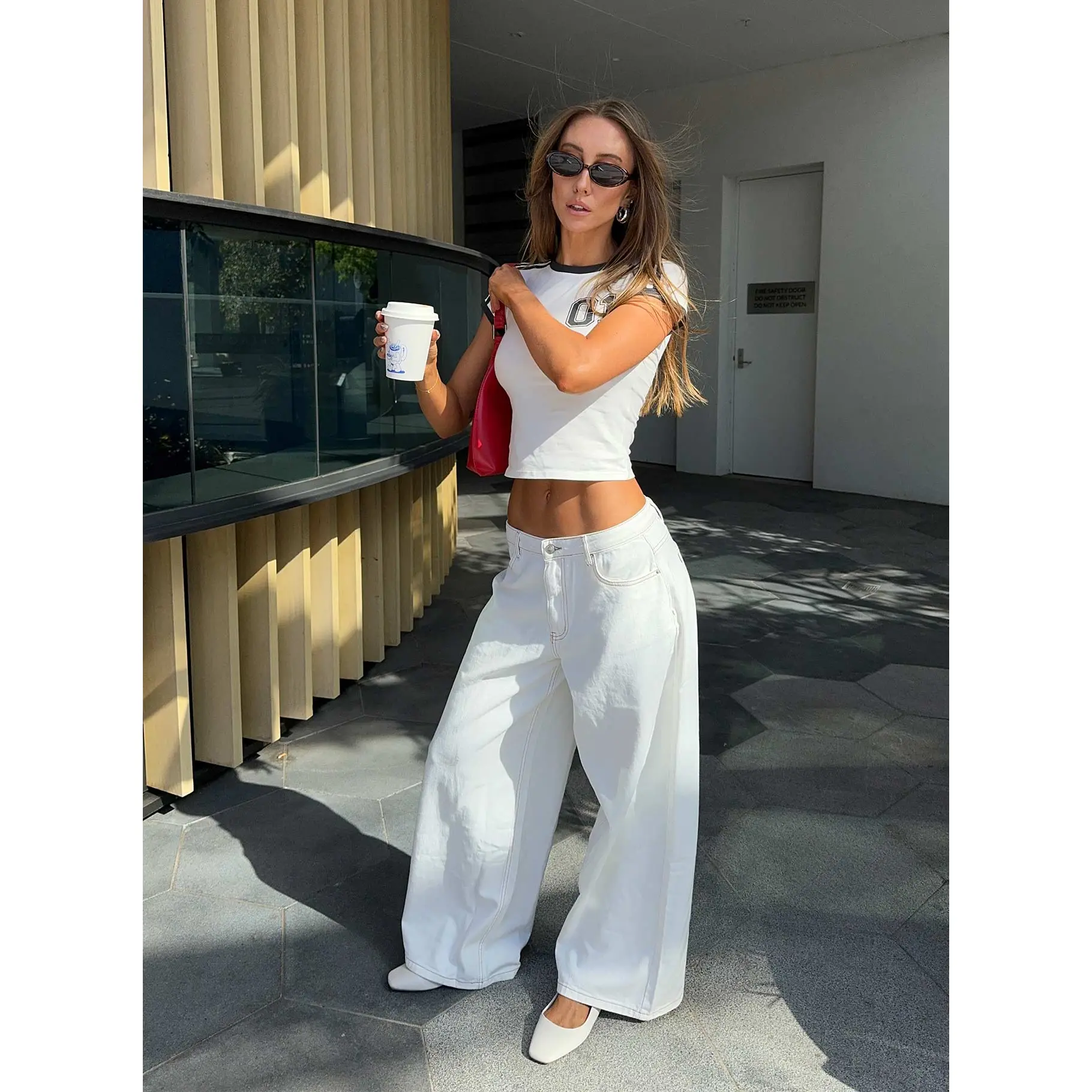 Naylor Mid Rise Wide Leg Jeans Cream