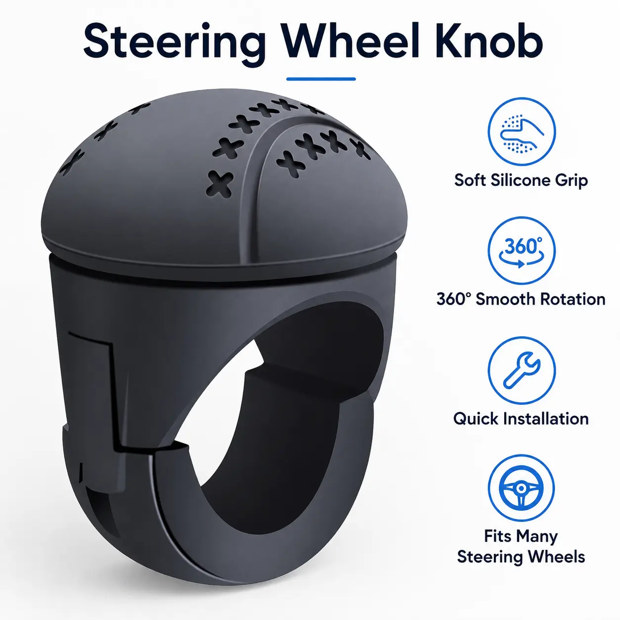 Car Steering Wheel Assist Knob - Silicone Anti-Slip Grip, 360° Rotation Bearing, Quick Install, Universal Fit for Most Vehicles, Ideal for City Driving, Frequent U-Turns, Long-Distance Trips, Tight Space Parking