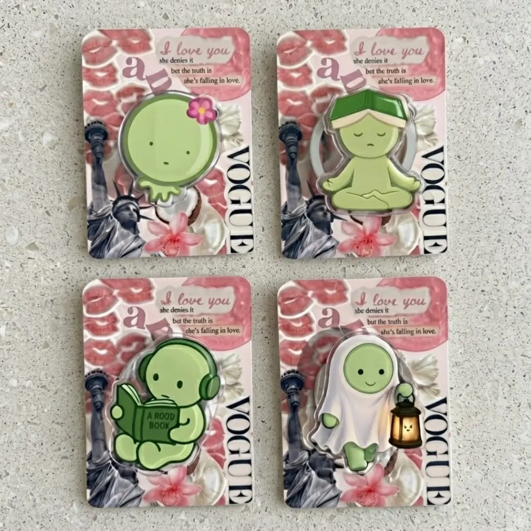 Aesthetic Green Character Phone Grip Set, Cute Cartoon Alien & Ghost MagSafe Mobile Holder Stand, Trendy Smartphone Accessories