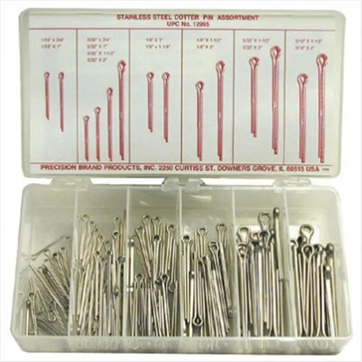 Precision Brand Extended Prong Pins Assortment, Corrosion-Resistant Set Designed for Easy Bending for Sailing & Water Sports, Cotter Pin, Stainless Steel, Chisel Point Ends, Pin Insertion
