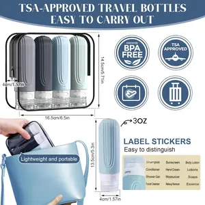 Travel Bottles for Toiletries, Travel Size Toiletries, Silicone Leak-Proof Refillable Containers, Squeezable Liquid Essentials Bottles W/Clear Bag