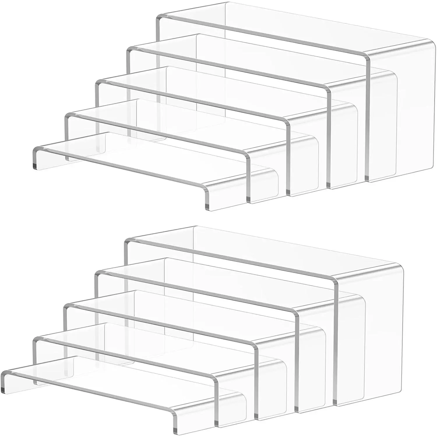 10-Piece Large Smooth Acrylic Display Risers Set - Sturdy Rectangular Acrylic Shelf (7in-9in L) Home Organizer, Layered Shelf Racks & Displays, Multifunction Stackable Transparent Racks for Cupcake, Cologne Perfume