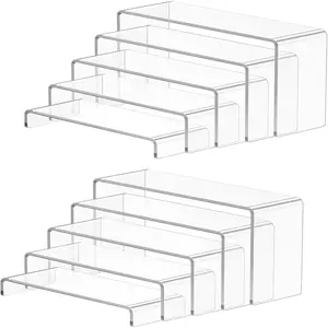 10 Pcs Large Acrylic Display Risers (7" L~9" L), Sturdy Rectangular Dessert Stands, Perfume Shelf Organizer, Clear Riser Stands, Display Shelves for Cupcake, Perfume, Figure,, Decoration.