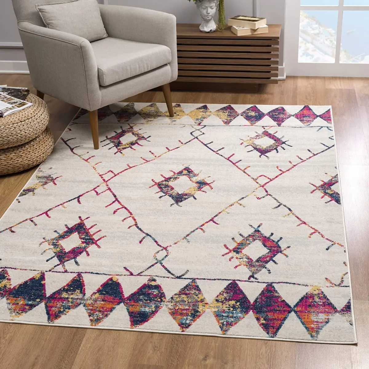 212 MAIN Modern Rectangle 2x4 ft. White Berber Area Rug - High-Traffic, High-Footfall, Stain-Resistant Indoor-Use Carpet