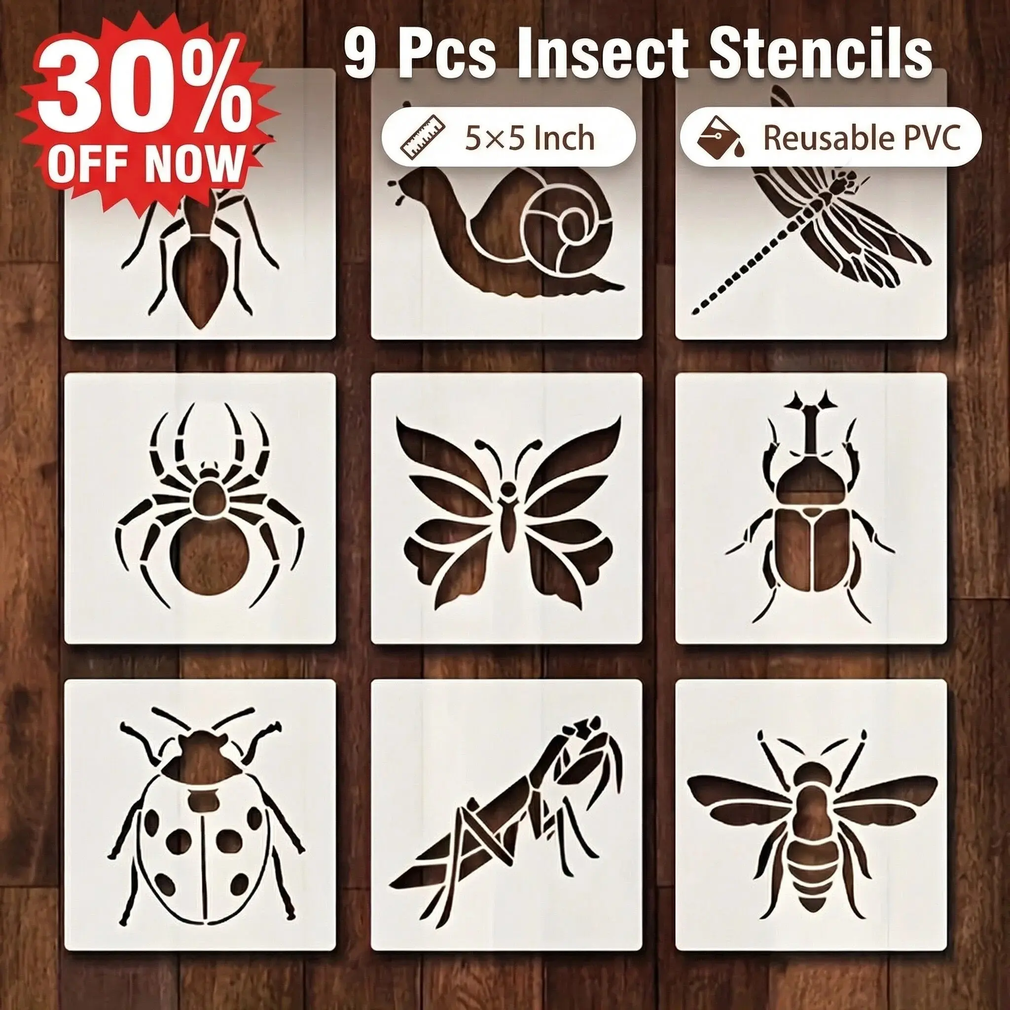 Reusable Insect Templates Set of 9, Fun Bug Patterns for DIY Crafts, Wood Signs, Home & Wall Decor, Painting Stencils, Diy Painting Supplies