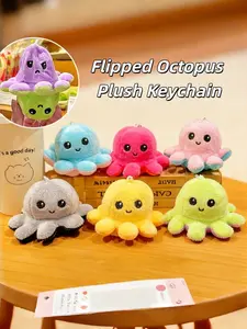 Reversible Flip Octopus Plush Keychain Mood Changing Stress Relief Soft Stuffed Animal Pendant Backpack Bag Charm Gift for Kids Adults Octopus Lovers