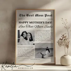 Personalized Mothers Day Newspaper Poster Unframed, Custom Photo Collage Wall Art Gift For Mom, Mothers Day Keepsake Print