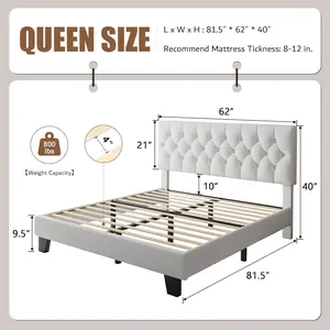 iPormis Upholstered Queen Size Bed Frame with Button Tufted Headboard, Velvet Platform Bed with Thickened Support Legs, Noise-Free/No Box Spring Needed/Easy Assembly, White
