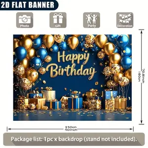 1pc Carnival Backdrop Luxury Blue Golden Theme Customizable Design Vinyl Inkjet Print Personalized Name for Home Wall Porch Event