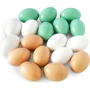 18 PCS 3 Colors Wooden Fake Chicken Eggs,Wood Nest Egg Faux Egg for Crafts,Nesting Box,Easter,DIY,Help Hens Lay Eggs