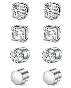 Stud Earrings Fake Cubic Zirconia Diamond Earrings for Women Men Silver