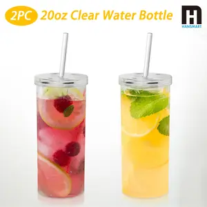 2pcs 20oz Reusable Plastic Cups With Straw And Lids, Durable Water Cup Tumblers Iced Coffee Straw Cups Large Water Bottle Travel Mug Summer Party Bulk Cold For Adults Perfect For Halloween Parties Birthdays Christmas Gifts