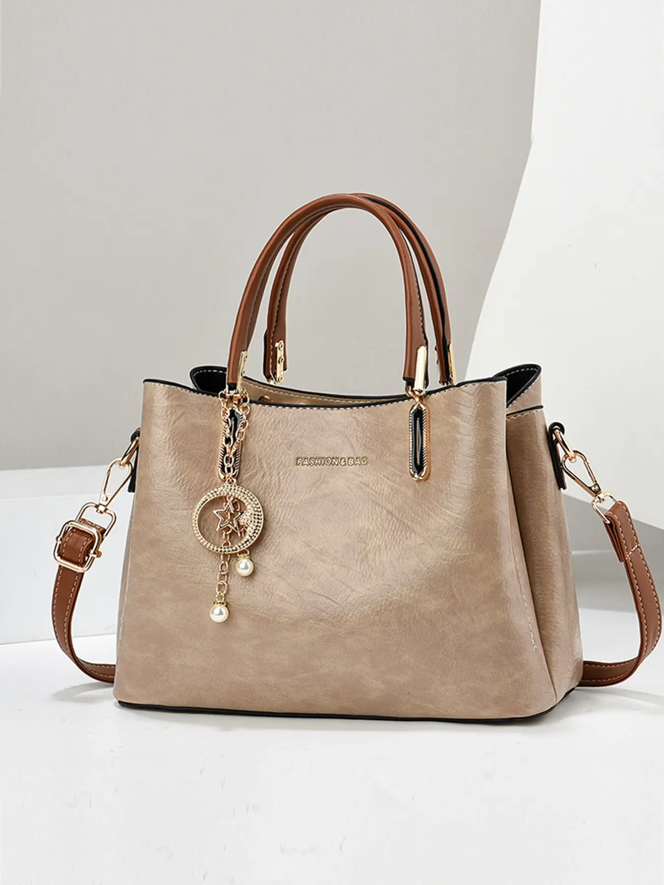 Women's handbag set, Fashionable All Seasons handbag: a two-piece set including a handbag, a shoulder bag, and a crossbody bag. It features quality and texture, and is an accessory. Suitable as a commuter bag, fashion bag, travel bag