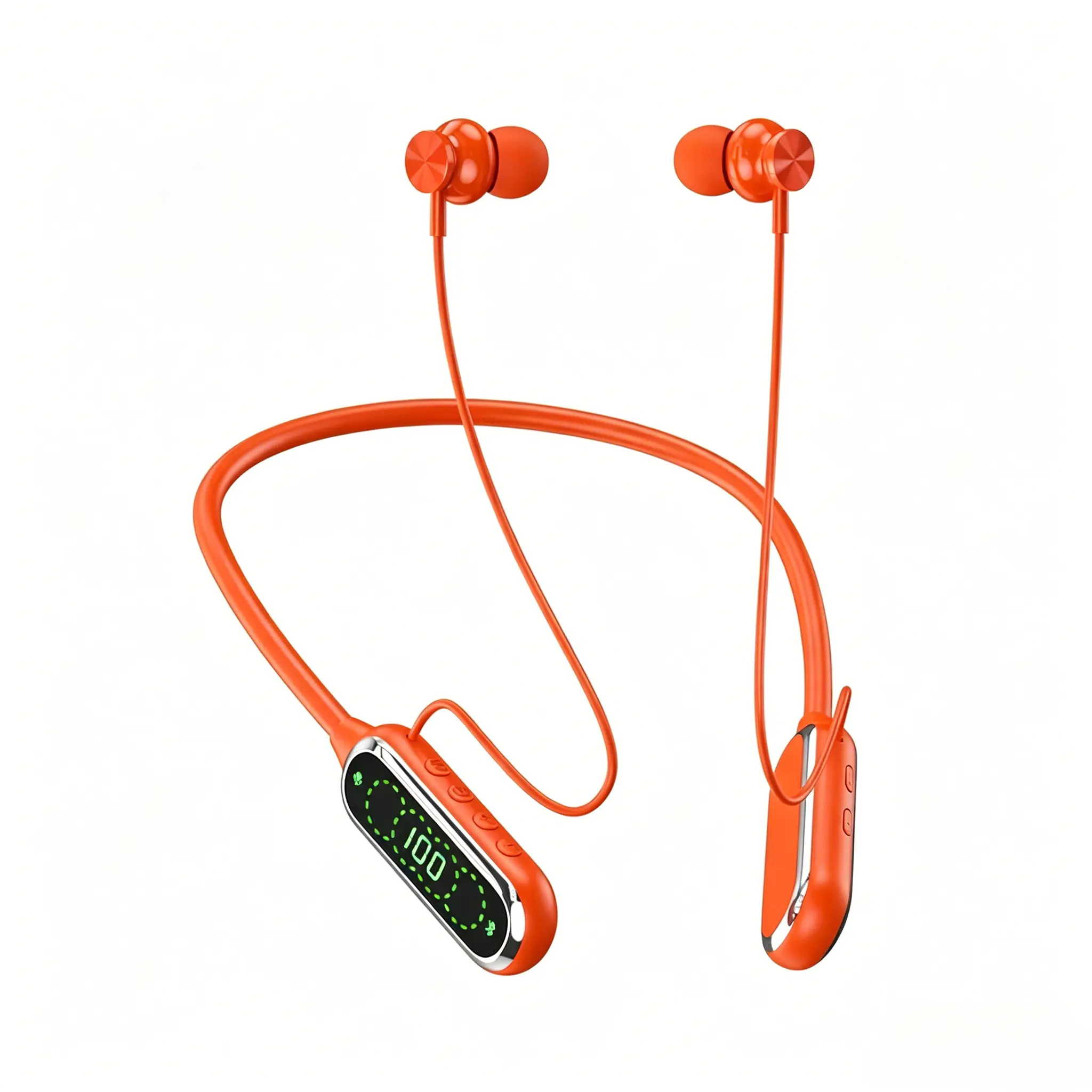 Bluetooth 5.4 Neckband Wireless Earphones - LED Digital Display, ENC Noise Cancelling, TF Card Support, Magnetic In-ear Buds, Silicone Neck Hanging Sports Headset with Type-C Fast Charging