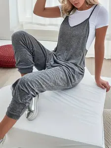Women's Plain Pocket V Neck Overalls Jumpsuit without Tee, Casual Sleeveless Spaghetti Strap Cami Overalls Jumpsuit for Daily Wear, Ladies Clothes for All Seasons, Womenswear
