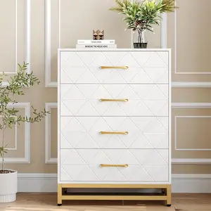 Wooden Dresser for Bedroom, Dressers & Chest of Drawers with 4 Drawer, Wood nightstand for Storage and Organization (White) Cupboard Furniture