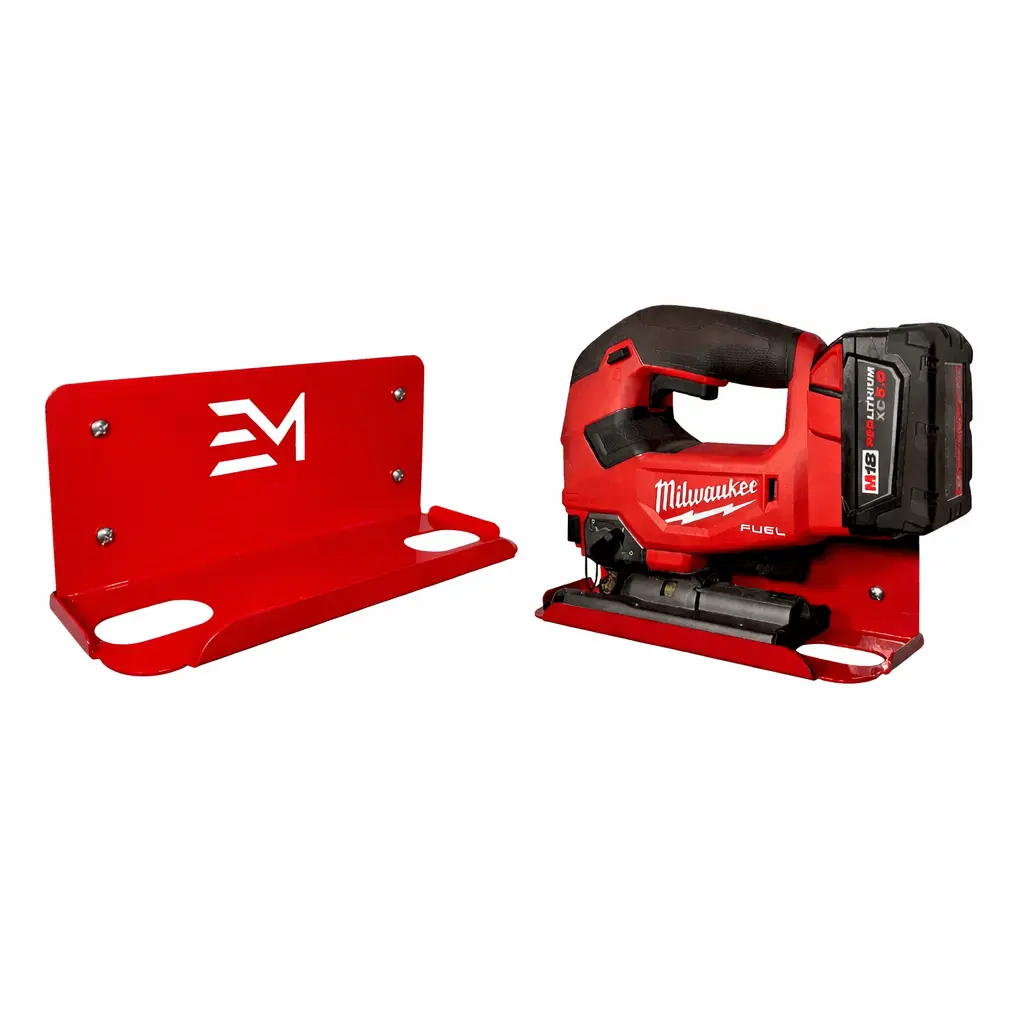 Jigsaw Holder - Compatible with Milwaukee - Red Powder Coated Heavy Duty Steel Mount 10x4 Inches USA Made for M18 Jigsaw Cold Rolled Steel Rust Resistant