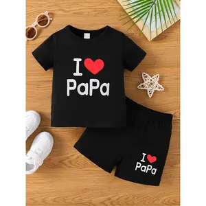 Summer Style Unisex Infant and Toddler Round Neck Letter Print Short Sleeve Top and Shorts Casual 2pcs Set, Specially Developed, Perfect for Outdoor