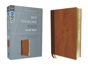 NIV, Thinline Bible, Giant Print, Leathersoft, Brown, Red Letter, Comfort Print by Zondervan [Leatherbound Book]