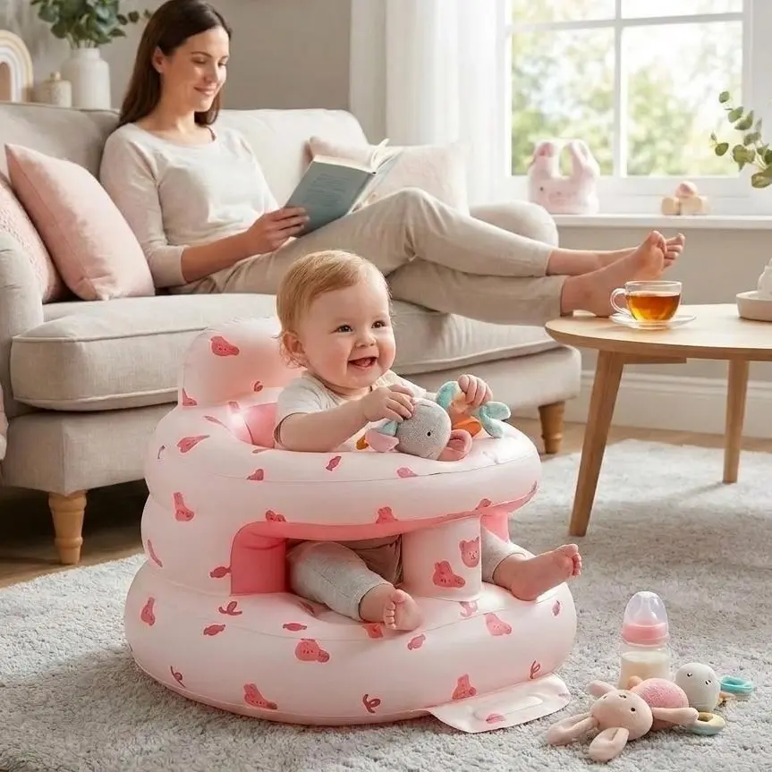 Inflatable Baby Support Seat for 3-36 Months Infants, Floor Chair with Built-in Air Pump, Full Surround Design, Ideal Baby Gift for Sitting & Learning to Sit,back to school