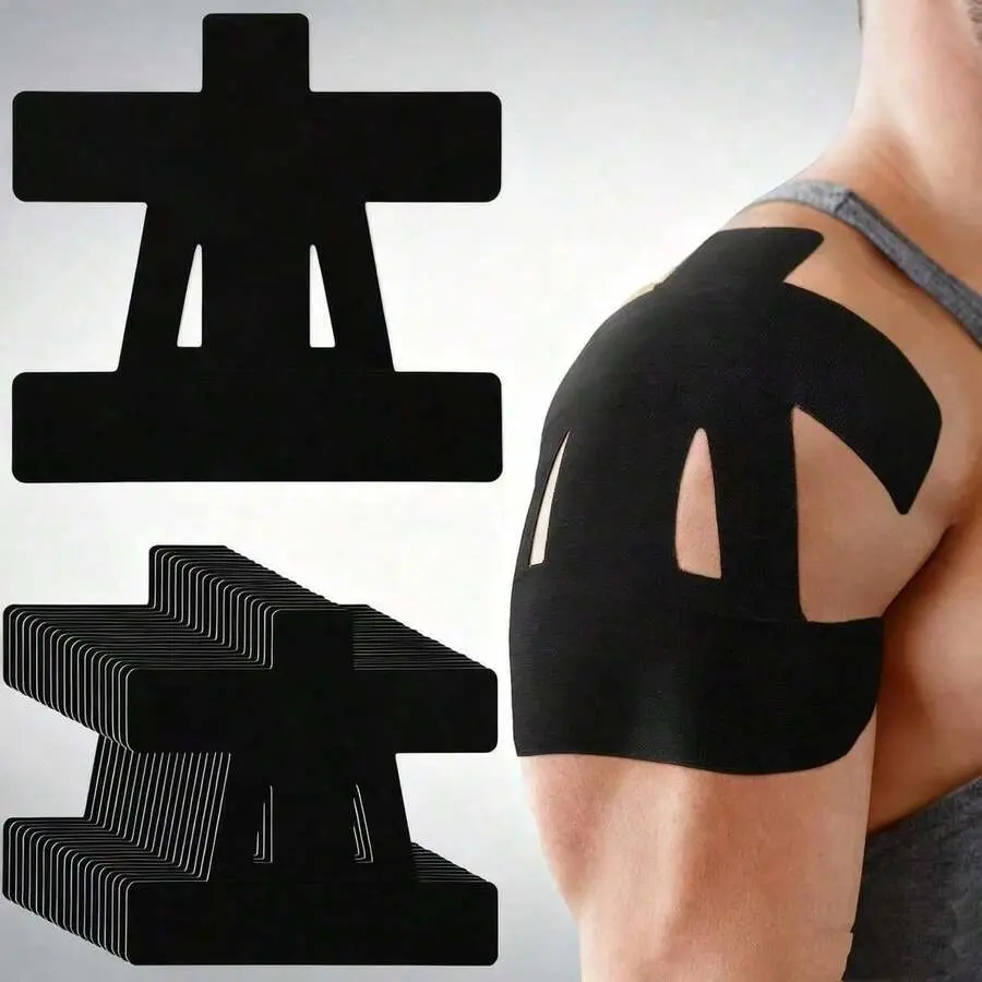Shoulder Support Tape (10-Pack), 1-Piece Pre-Cut Fit for Shoulder Pain and Muscle Recovery - Waterproof Stretch Fabric with Secure Hold