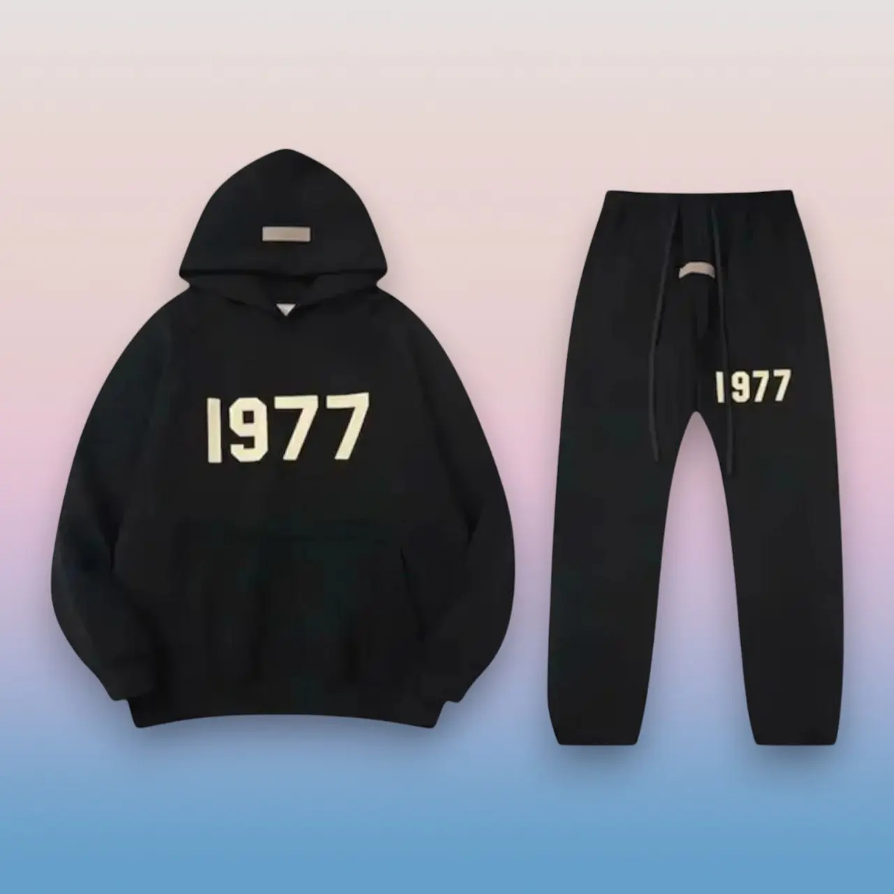 1977 Essential Hoodie & Joggers Set, Matching Sweatshirt Pants, Unisex Y2K Streetwear Tracksuit, Casual Pullover Outfit, Cozy Loungewear Gift