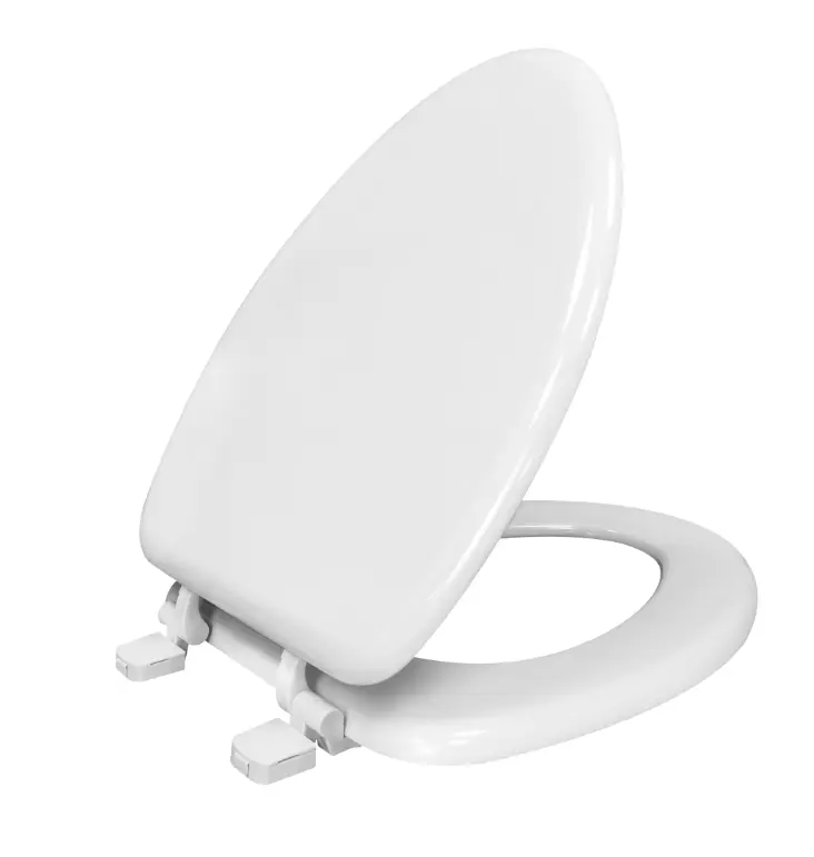 Comfort Elongated Toilet Seat in White with Quick-Release Hinges and Smooth Gloss Finish for Easy Installation and Smooth Use