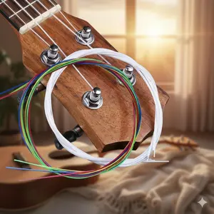 Nylon Ukulele Strings Set with Anti-Mold Anti-Rust Nano coating. Quick Tuning, Durable, anti-break for Dorm Camping play. Beginner to Pro upgrade, High-Quality Soft Feel, Standard Length Universal Fit.