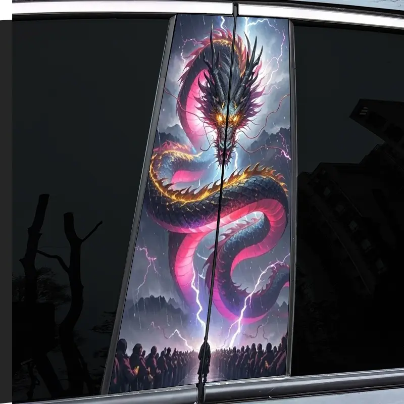 2-Piece Dragon and Lightning Design Pattern Car Decal, Automotive Decals, Dragon Sticker, Durable Vinyl, Semi-Matte, Easy to Apply, Perfect for Glass and Metal Surfaces, Laptops, Helmets, Motorcycles, Sticker for Cars
