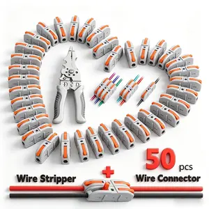 Quick Wire Connection Assortment Kit - Lever Type Connectors, Wire Stripper, 50-100 Piece Electrical Splicing Kit for Compact Inline Terminals, 28-12 AWG, Safe, Easy Home Installation.connector kit.butt splice. heat shrink wire connector