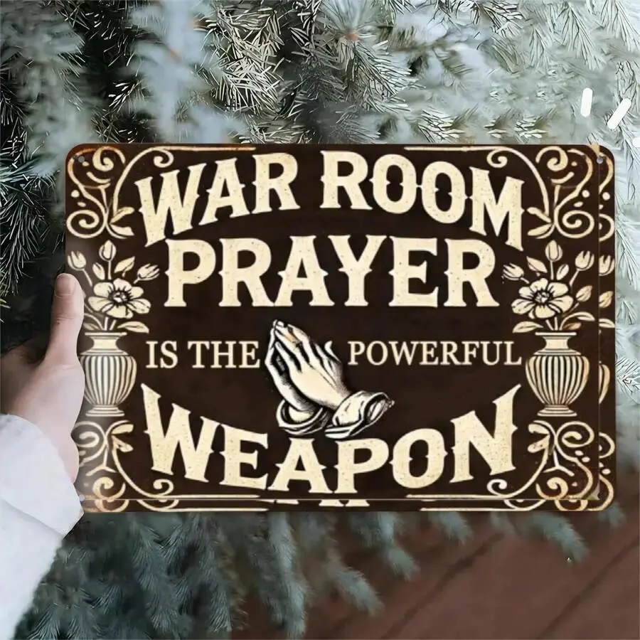 Multicolor War Room Prayer Powerful Weapon Tin Metal Wall Art Sign - Christian Religious Home Decor Plaque, Indoor Decoration, Inspirational Christian Gift