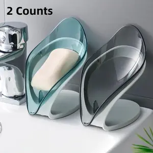 Leaf Shaped Soap Dish, 2 Counts Random Color Self Drain Soap Saver Soap Holder, Bathroom Accessories, Bathroom Organization, Bathroom & Kitchen Supplies