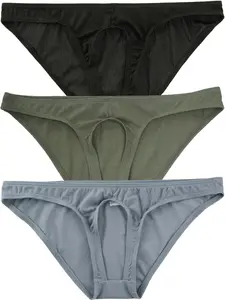 Men's 3-Pack Daily Briefs Set Ultra-Thin Mesh Breathable Semi-Transparent Triangle Briefs, Slim-Fit Low Waist Comfort Elastic Fashion Shorts