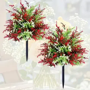 2 Lavender Red and White Artificial Shrub Potted Plants, Fake Indoor Plants, Artificial Flower Plant, suitable for indoor and outdoor decoration in spring and summer. Ideal for home, balcony, living room, wedding, and festival scenes.