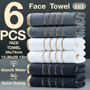 6-Piece Ultra-Soft Luxury Striped Gold Thread Coral Fleece Premium Towel Set, Quick-Dry Absorbent Bath Towels, Perfect for Home Hotel Spa Use