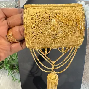 Elegant Classic Bangles Made in India with Intricate Design and Tassel Accents for Women Gold Plated Handcrafted Jewelry