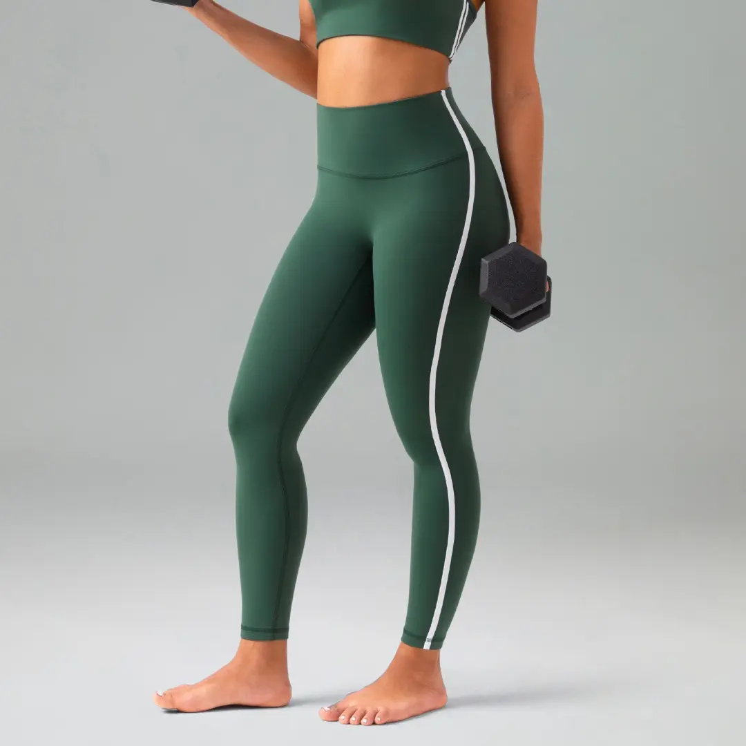 Colorfulkoala Women's High-Waisted Dreamlux Yoga Leggings, 90s-Inspired with White Side Piping and No Front Seam for Gym, Womens Fitness, High Waisted Leggings, Fitness Sport, Nylon Blend, Yoga Gym